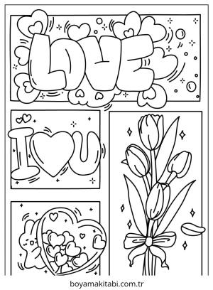 Aşk boyama sayfası – boyama çalışması, yaratıcılığı geliştirir