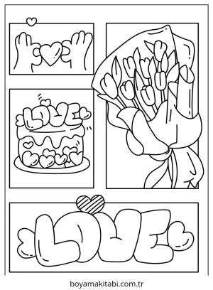 Aşk boyama sayfası – el becerilerini geliştirir, boyama çalışması