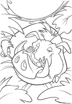 Aslan Kral boyama sayfası,  coloring page, Pumbaa ve Timon Uyuyor, 