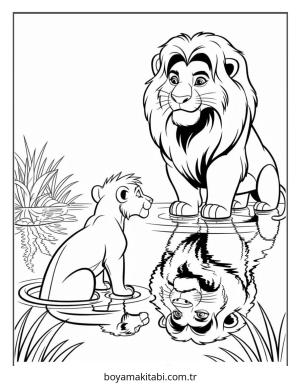 Aslan Kral boyama sayfası – basit çizim, kolay boyama