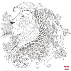 Aslan boyama sayfası, Lions coloring page, , lions zentagle lion with floral elements 