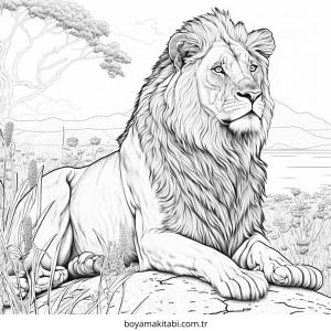 Aslan boyama sayfası – sanatsal çalışma, çocuklar için