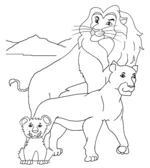 Aslan boyama sayfası, Lions coloring page, Aile Aslanı, 