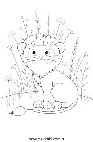 Aslan boyama sayfası – çizgi film temalı, basit çizim