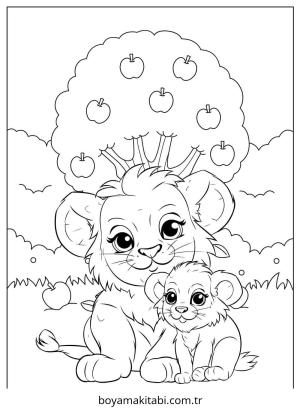 Aslan boyama sayfası – renkli çizimler, okul öncesi