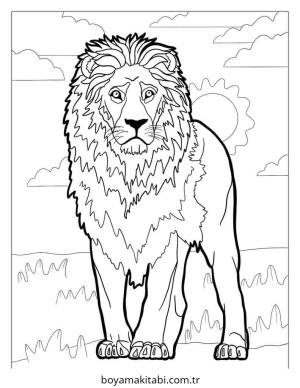Aslan boyama sayfası – el becerilerini geliştirir, boyama çalışması