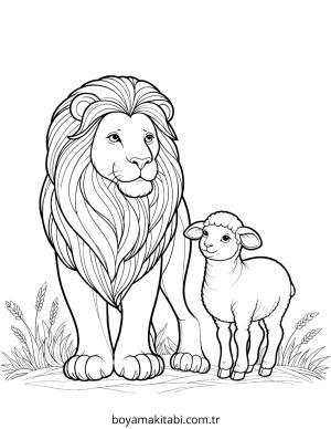 Aslan boyama sayfası – sevimli karakter, sanatsal çalışma