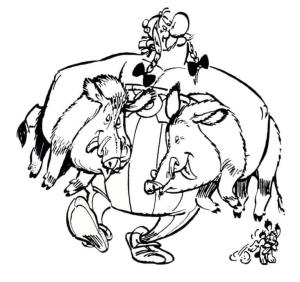 Asteriks ve Oburiks boyama sayfası,  coloring page, Obelix Öğle Yemeğinde İki Domuzu Aynı Anda Yiyebiliyor, 