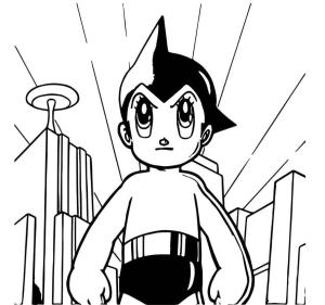 Astro Boy boyama sayfası,  coloring page, Şehirdeki Astro Boy, 