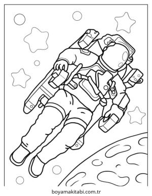 Astronot boyama sayfası – keyifli zaman, renkli çizimler