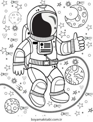 Astronot boyama sayfası – PDF indir, sevimli karakter