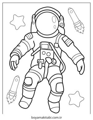 Astronot boyama sayfası – çocuklar için, çizgi film temalı