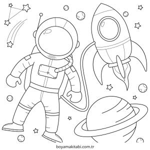Astronot boyama sayfası – çocuklar için, çizgi film temalı