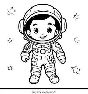 Astronot boyama sayfası – çocuk aktivitesi, PDF indir