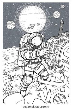 Astronot boyama sayfası – çocuk aktivitesi, PDF indir
