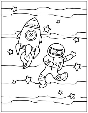 Astronotlar boyama sayfası,  coloring page, Uzay Gemisi ve Yıldızlarla Astronot, 