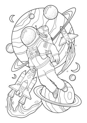 Astronotlar boyama sayfası,  coloring page, Gezegenler ve uzay Gemisi ile Astronot, 