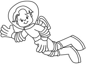 Astronotlar boyama sayfası,  coloring page, Gülümseyen Astronot çocuk Uçan, 