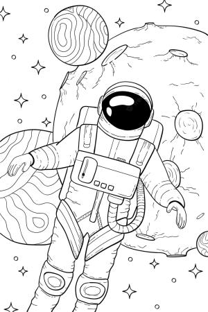 Astronotlar boyama sayfası,  coloring page, Gezegenlerle Havalı Astronot, 