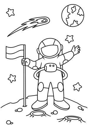 Astronotlar boyama sayfası,  coloring page, Gezegende Bayraklı Astronot, 