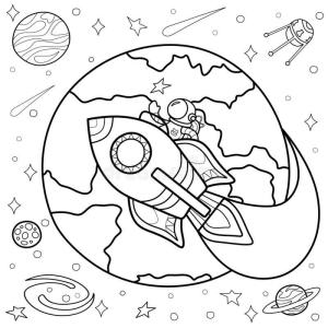 Astronotlar boyama sayfası,  coloring page, Uzay Gemisi dış Dünya üzerinde Astronot, 