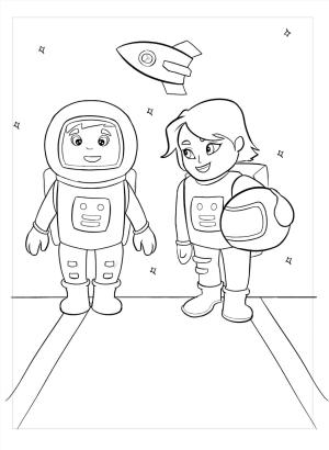 Astronotlar boyama sayfası,  coloring page, Iki Astronot Uzay, 