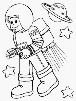 Astronotlar boyama sayfası,  coloring page, Yıldızlar ve Gezegen ile Gülümseyen Astronot Kız, 