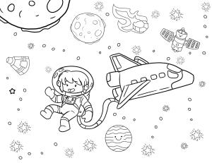 Astronotlar boyama sayfası,  coloring page, Uzay Gemisi ile Eğlenceli çocuk, 