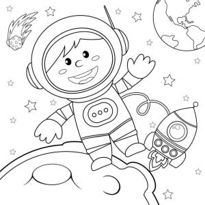 Astronotlar boyama sayfası,  coloring page, Uzay Gemisi ile Eğlenceli Astronot çocuk, 