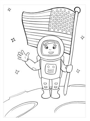 Astronotlar boyama sayfası,  coloring page, Amerikan bayrağı Tutan Astronot, 