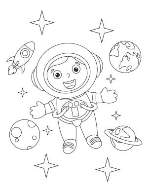 Astronotlar boyama sayfası,  coloring page, Uzayda Eğlenceli Astronot, 