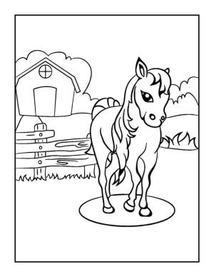 At boyama sayfası, Horse coloring page, Küçük Ahırda At, 