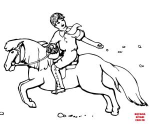 At boyama sayfası, Horse coloring page, , horses boy sowing seeds while riding a pony 