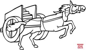 At boyama sayfası, Horse coloring page, , horses horse pulling a chariot 