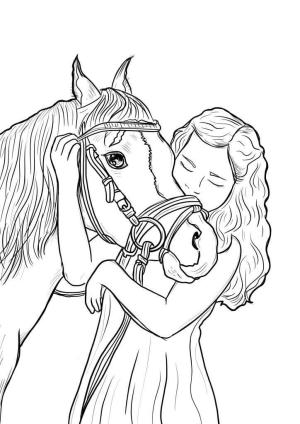 At boyama sayfası, Horse coloring page, At sarılma Kız, 