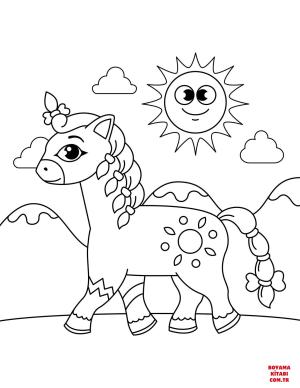 At boyama sayfası, Horse coloring page, , horses cute horse with braided mane and tail 