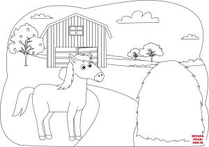 At boyama sayfası, Horse coloring page, , horses horse on the farm 