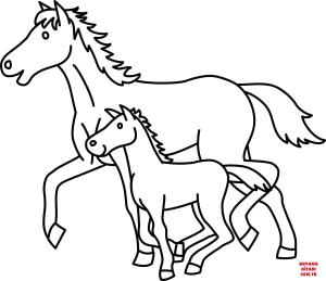 At boyama sayfası, Horse coloring page, , horses horse mare and foal 