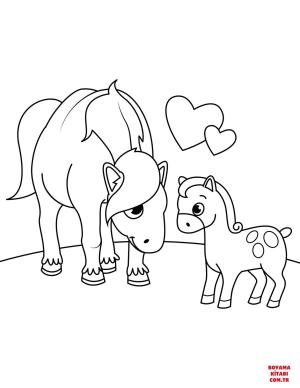 At boyama sayfası, Horse coloring page, , horses mother horse with foal 