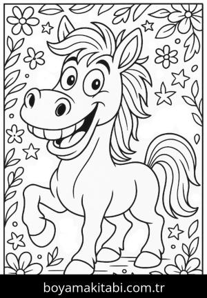 At boyama sayfası, Horse coloring page, renkli, karakterli, minimal