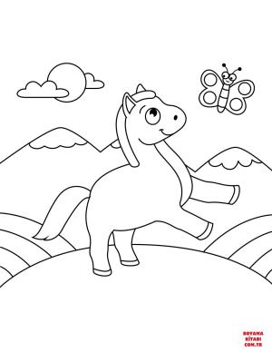 At boyama sayfası, Horse coloring page, , horses cute horse and butterfly 