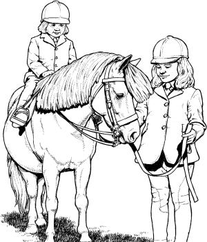 At boyama sayfası, Horse coloring page, , horses kid rides a pony 