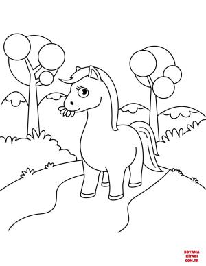 At boyama sayfası, Horse coloring page, , horses cute horse chewing grass 