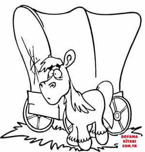 At boyama sayfası, Horse coloring page, , horses covered wagon 