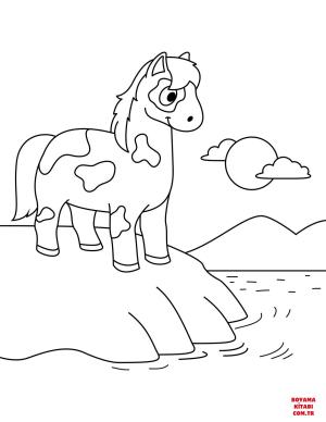 At boyama sayfası, Horse coloring page, , horses cute horse standing at the seashore 