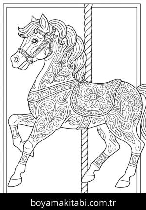 At boyama sayfası, Horse coloring page, benzersiz, eğlenceli, yuvarlak hatlı