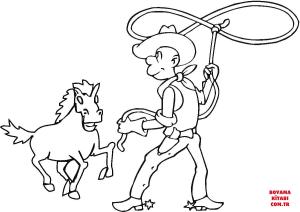 At boyama sayfası, Horse coloring page, , horses cowboy catching the horse with lasso 