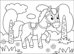 At boyama sayfası, Horse coloring page, Küçük Karikatür At, 