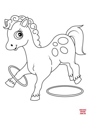 At boyama sayfası, Horse coloring page, , horses cute horse plays with rings 