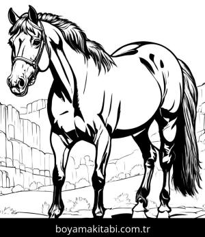 At boyama sayfası, Horse coloring page, şirin, yuvarlak hatlı, klasik